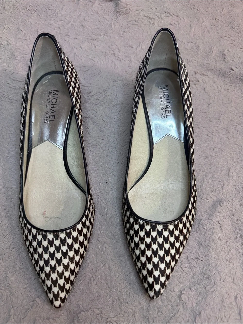 MICHAEL Michael Kors Black & White Houndstooth Pointed Toe Flats